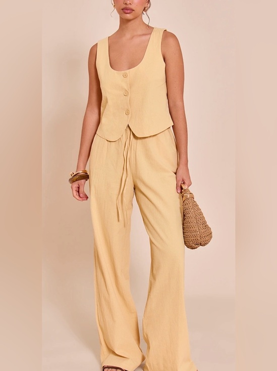 PrettyLittleThing Pants - PrettyLittleThing Butter Yellow Tailored Linen Look Co-rd Set